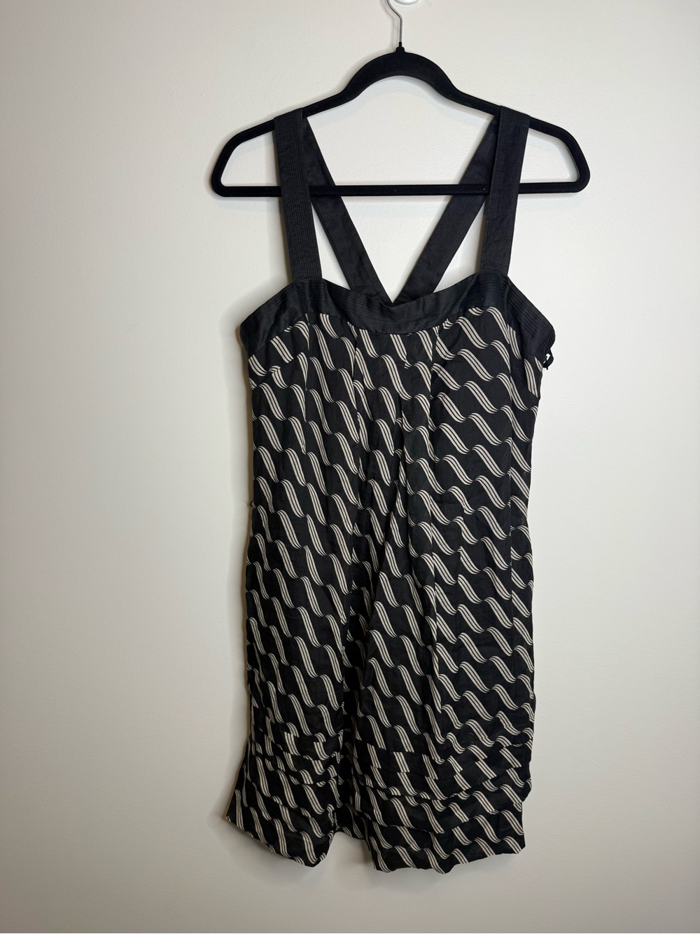 Maeve Black Dress with Cream Wave Print Anthropologie linen blend NWT 6